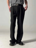 Black Belted Men's Pleated Wide Leg Dress Pants