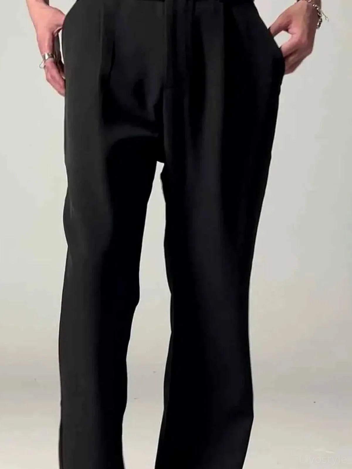 Black Belted Men's Pleated Wide Leg Dress Pants